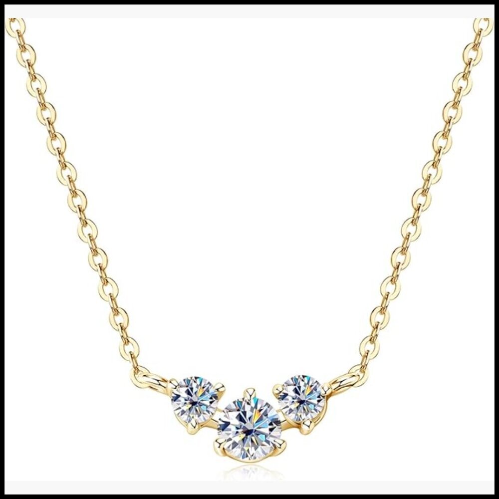925 Sterling Silver Moissanite 3 Stone Pendant Necklace for Women